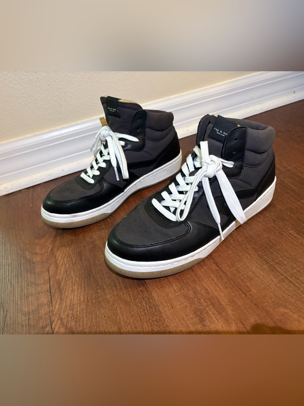 Rag & Bone RB1 High Top Sneakers Black Gray Leather Suede Women’s Size 40